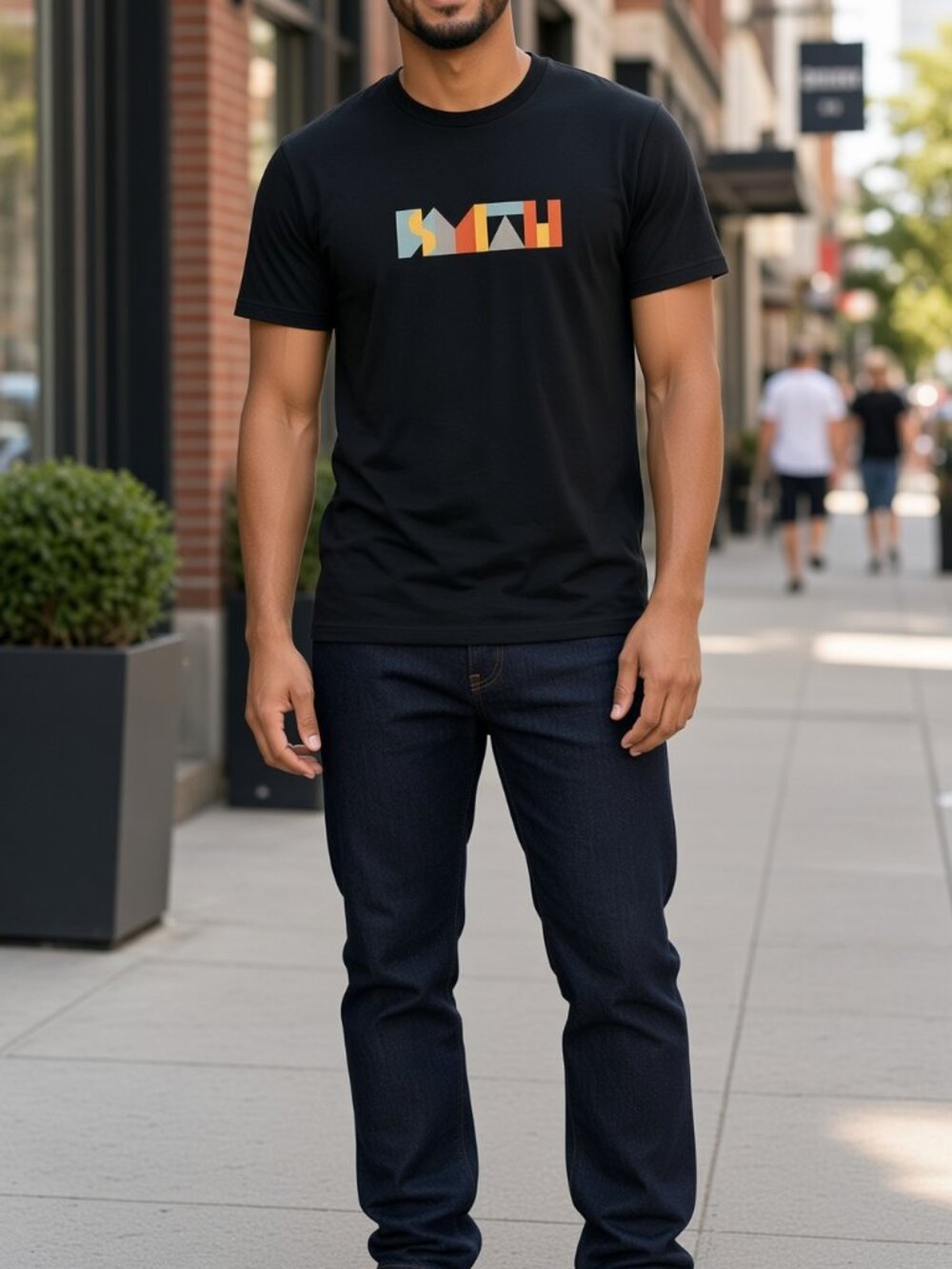 Smith Men Unisex Black Geometric Color-Block SMITH Chest Print Crew-Neck Tee XXL